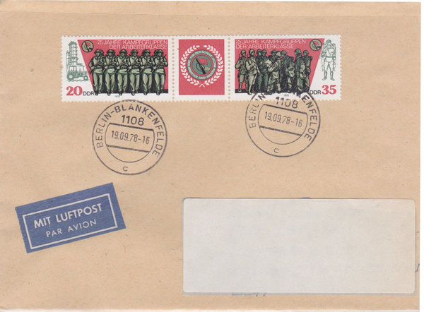 DDR 2357-2358 WZD 389, Auslands-Luftpostbrief, mit Ersttags-Tagesstempel vom 19-9-1978, portogerecht